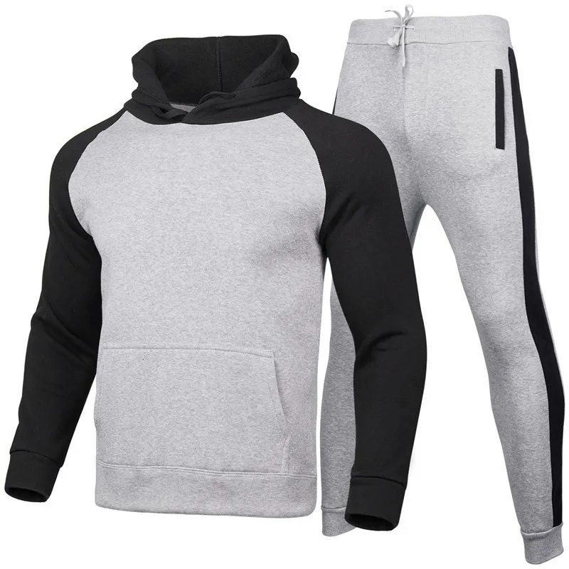 2024 Autumn/Winter Men\'s Outdoor Sports Running Hoodie Set Solid Color and Velvet Warm Hoodie and Pants Two Piece Set