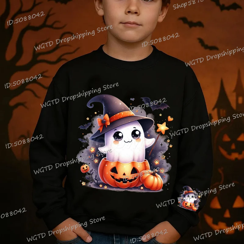

Halloween Funny Witch Boo and Pumpkin Sweatshirts Boys Girls Children's Clothing Cartoon Ghost Spooky Season Sweatshirt Gifts