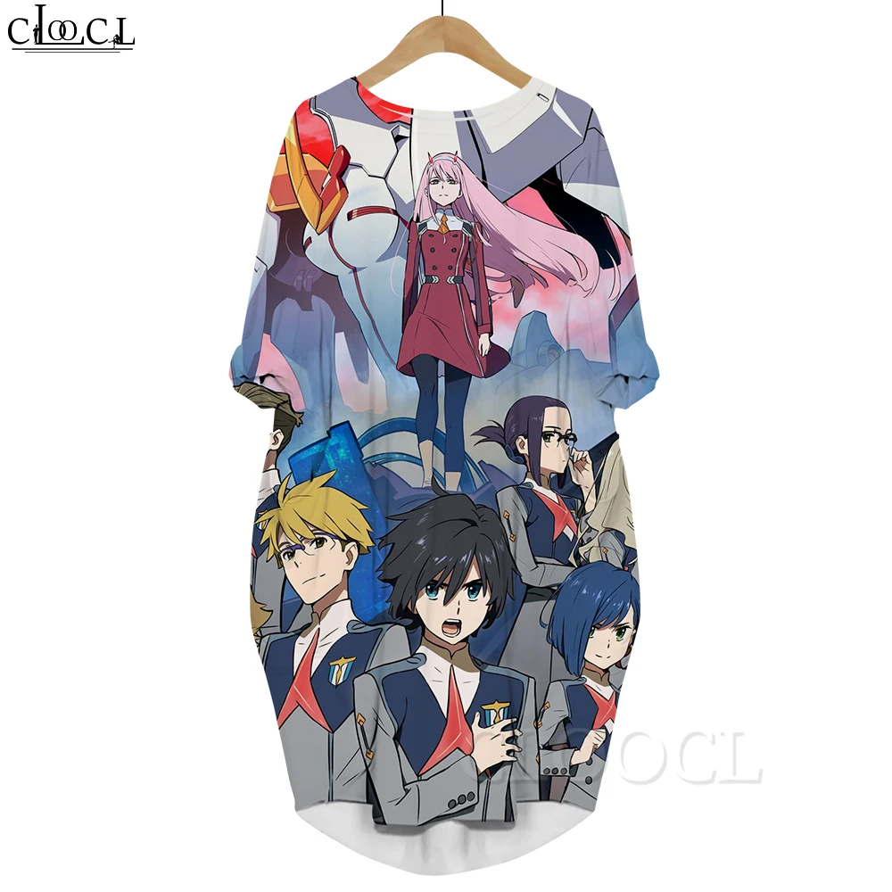 CLOOCL Anime Dress Knee-length Shirt Skirt Darling In The Franxx 3D Printing Kawaii Long Sleeve Round Neck Robe Dresses New