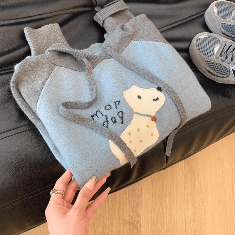 Color Blo Cartoon Hoodie Women's Knitted Sweater Jaet Autumn Winter Loose Lazy Sle Soft Cozy Online Exclusive Sweet Sle