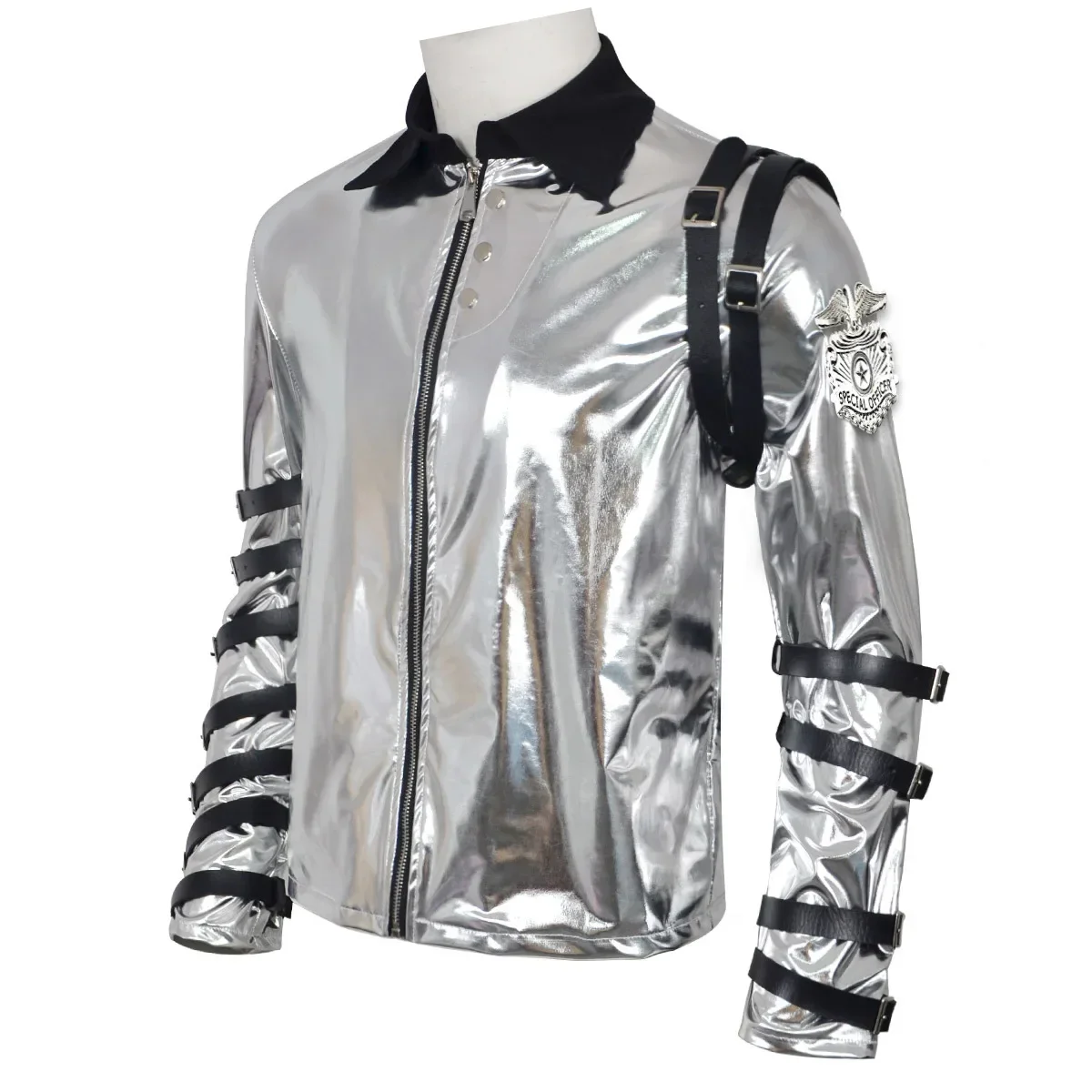 Impersonator Michael Jackson Costumes Jacket BAD Tour Silver Bodysuit Jacket Outerwear for Collection Halloween Performance Leat view 2