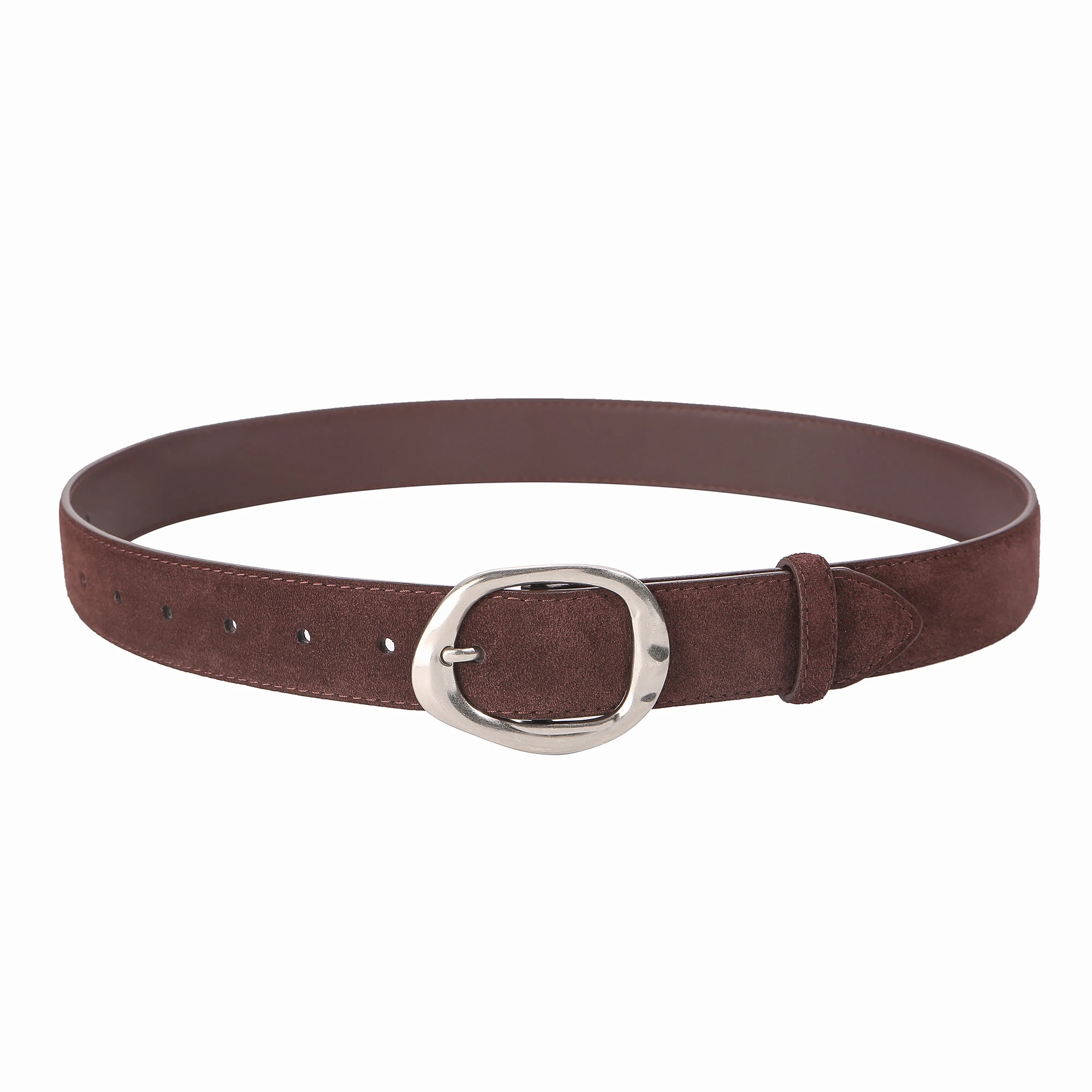Neuer luxuriöser Wildleder-Rindsledergürtel für Damen im Vintage-Stil mit silberner Metallschnalle, 3,3 cm breiter Bund für Kleider und Jeans – Detail 8