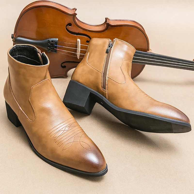 

Классические ботинки челси, мужские кожаные ботильоны в британском стиле для мужчин, офисные деловые мужские модельные туфли на толстом высоком каблуке, зимние