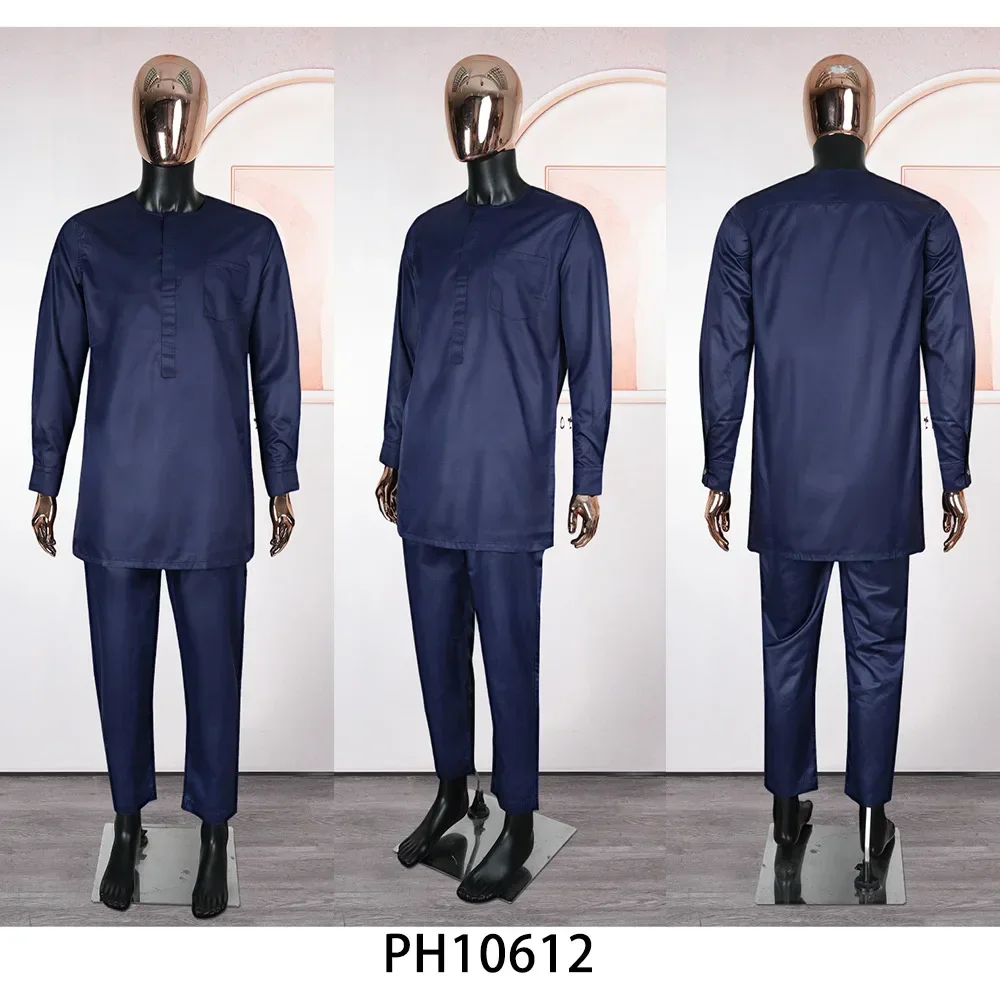 3 Piece African Clothes for Men Dashiki Tradition Outfit Robe Embroidery Tops Pants Suits Bazin Muslim Wedding Party Clothing