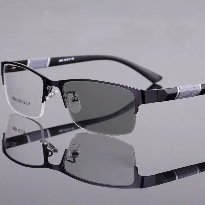 Metall Business Photochrome Myopie Brille Klassische Halb Rahmen Anti-blau Licht Brillen Outdoor High Definition Nahe Anblick Gläser – Detail 3