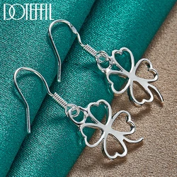 DOTEFFIL 925 Sterling Silver Hollow Four-leaf Clover Drop Earrings For Woman Wedding Engagement Fashion Party Charm Jewelry