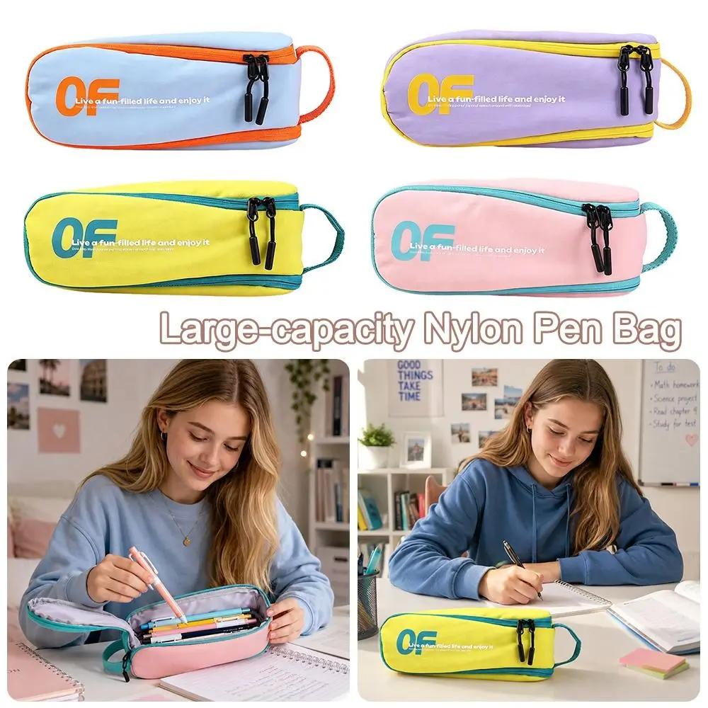 New Back To School Pen Bag Nylon Macaron Color Pencil Case Large Capacity Fresh Pen Box Students