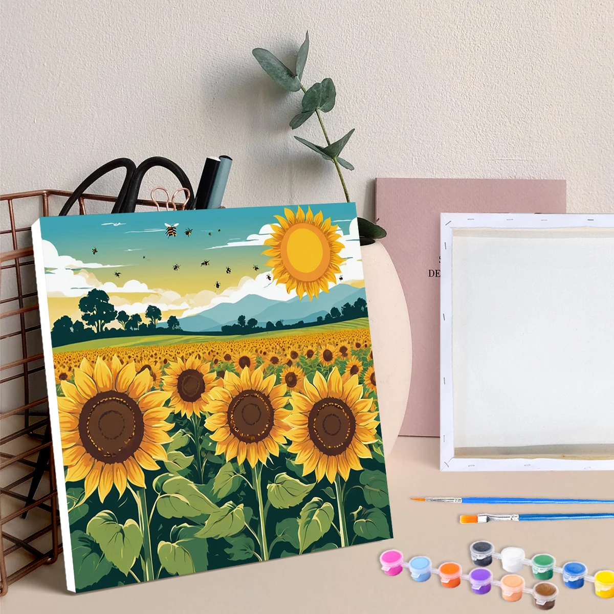 

RUOPOTY Framed Paint By Numbers Cartoon Sunflowers Easy To Paint On Canvas Acrylic Crafts Picture For Diy Gift