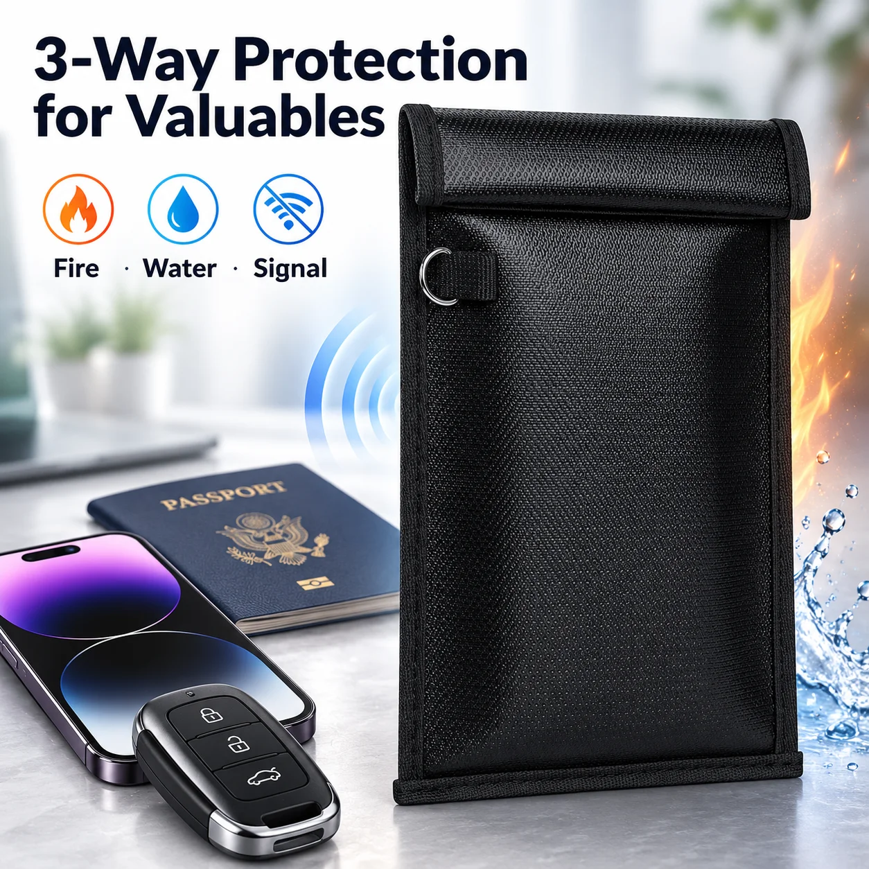 Faraday Bag for Phone Signal Blocking RFID Shielding Fireproof Water Resistant Privacy Pouch for Key Fob Passport Tablet