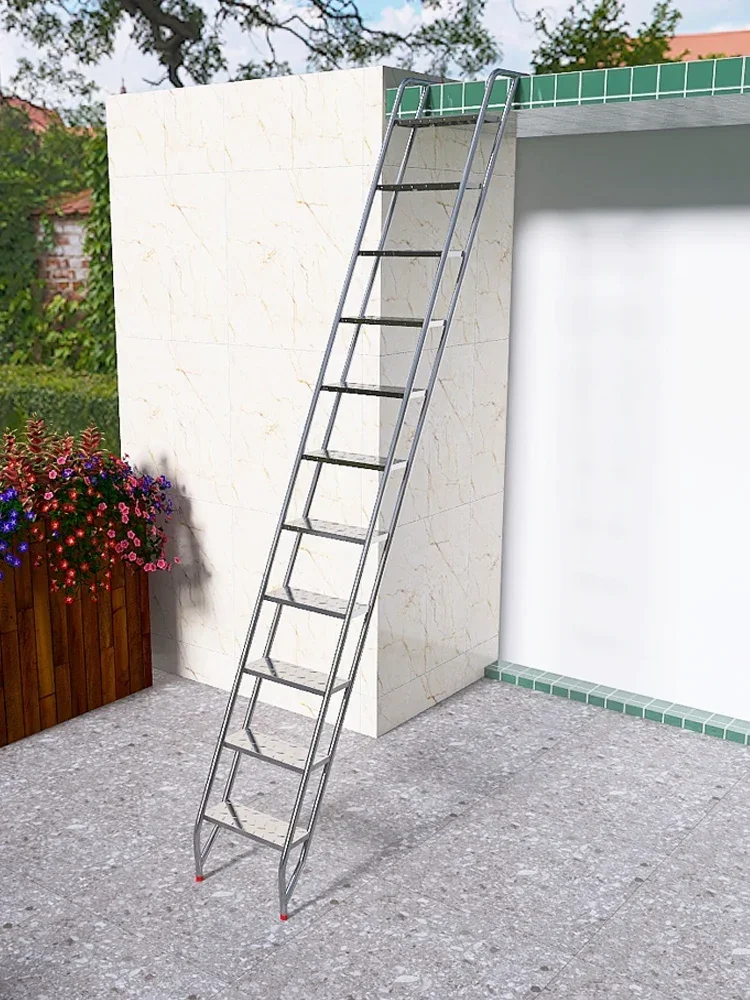 Thickened 304 stainless steel outdoor staircase, home outdoor ladder, bungalow balcony ladder with handrails, steel ladder