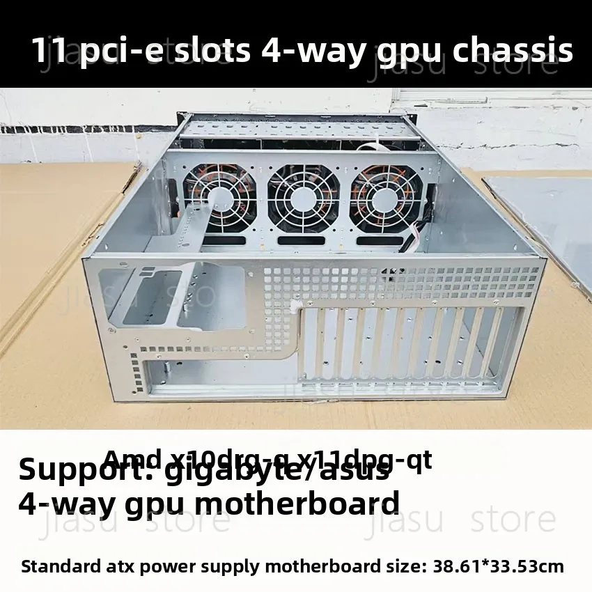 4U Rackmount Server Case 11-Slot Multi-GPU for Supermicro X11DPG-QT Dual Socket Deep Learning System