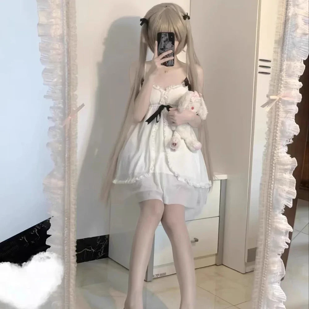 

New Anime Yosuga No Sora Kasugano Sora Cosplay Costume Girl Sweet Lolita Dress Pajamas Summer Nightgown Ruffle Nightwear Clothes
