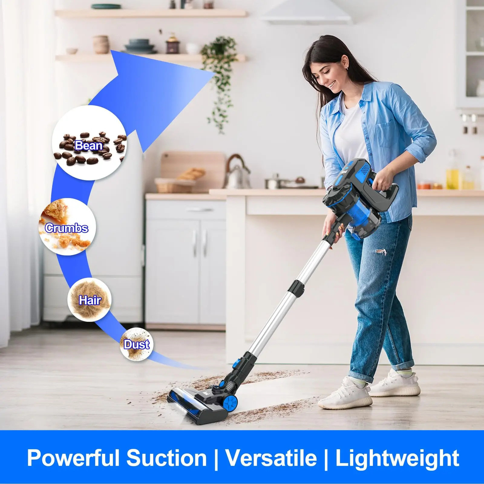 INSE V770 Cordless Vacuum Cleaner Lightweight Cordless Stick Vacuum Up to 45min Runtime, Powerful 6-in-1 Vacuum Cleaner Cordless