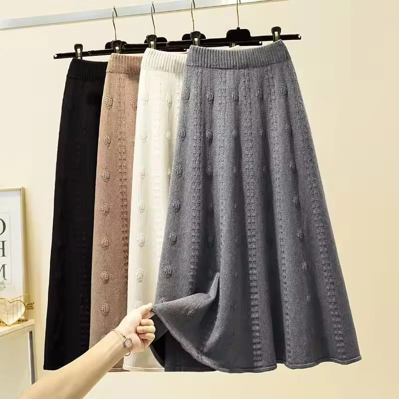 

2026 Spring Autumn Winter New High Waist Knitwear Skirt Female Sweater Skirts Women Fashion Long Jacquard Temperament Wool Skirt