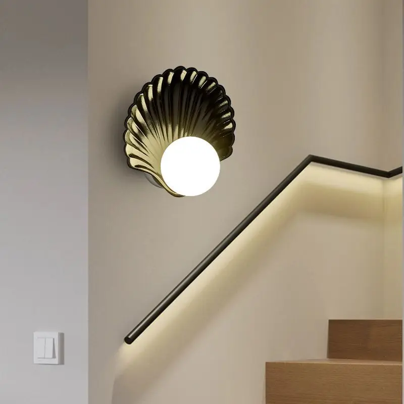 Nordic minimalist shell wall lamps resin bedroom bedside wall light living room corridor modern interior decor lighting fixtures view 3