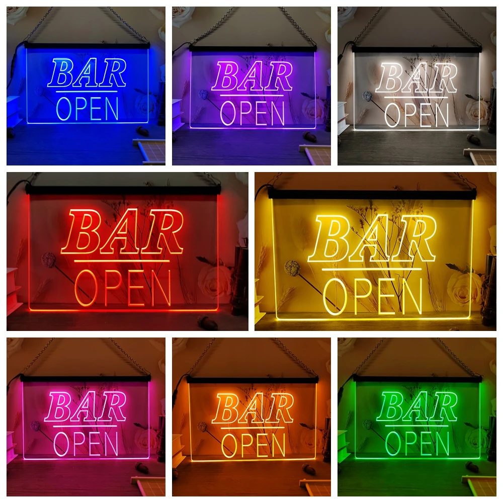 Bar Open Home Décor LED Neon Sign-3D Carving Wall Art for,Room,Bedroom,Office,Farmhouse Decor