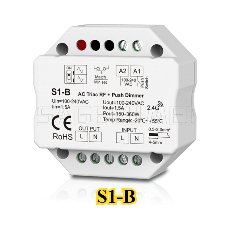 S1-B R1 set LED Dimmer 220V 230V 110V PWM Dimer 2.4G RF Remote Control Push Switch 220V AC Triac Dimmer For LED Lamp Light Bulb