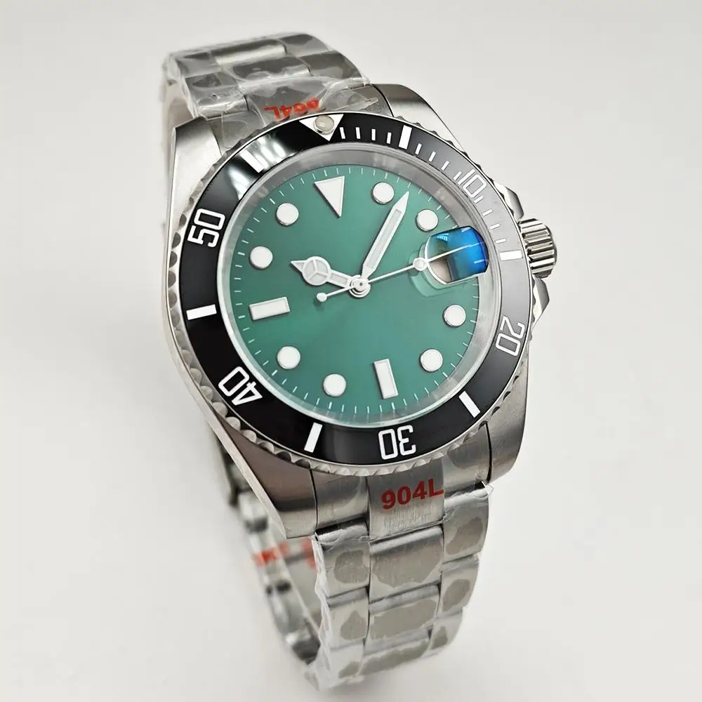 40MM Green Water Ghost Fully Automatic Mechanical Watch Waterproof Night Light Diving Watch 2813/NH35 Movement