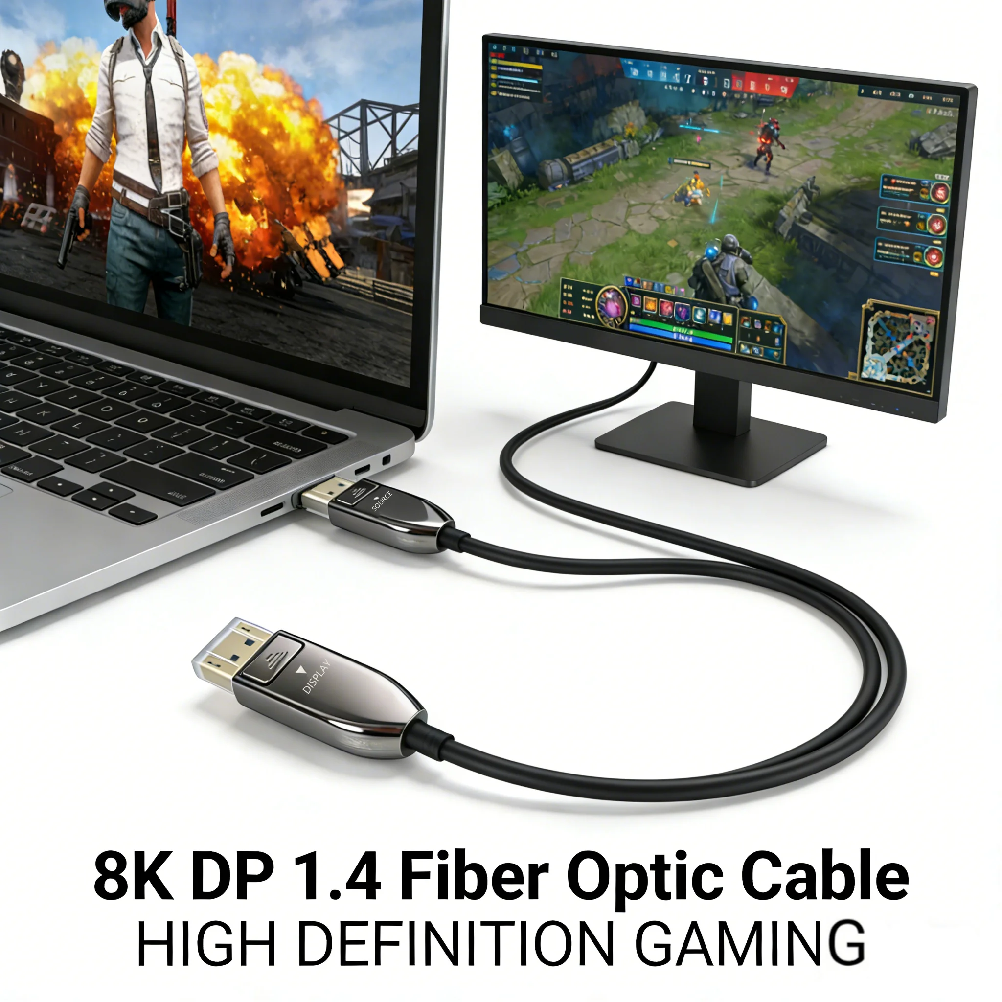 

8K Fiber Optic DisplayPort Cable 1.4 Ultra HD 4K 144Hz 8K 60Hz HBR3 32.4Gbps Slim and Flexible DP Display Port 1.4 Cord 10m 15m