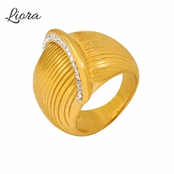 Liora Stainless Steel Rings For Women Girls Chunky Round Rhinestone Anillos Mujer Gold Color Charm Women Rings Vintage Jewelry