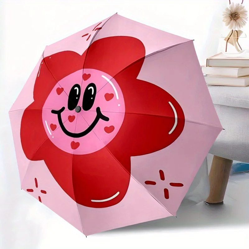 

Автоматический зонт с цветочным принтом в форме сердца, 1 шт., портативный складной зонт для путешествий, тематических мероприятий, подходит в качестве подарка