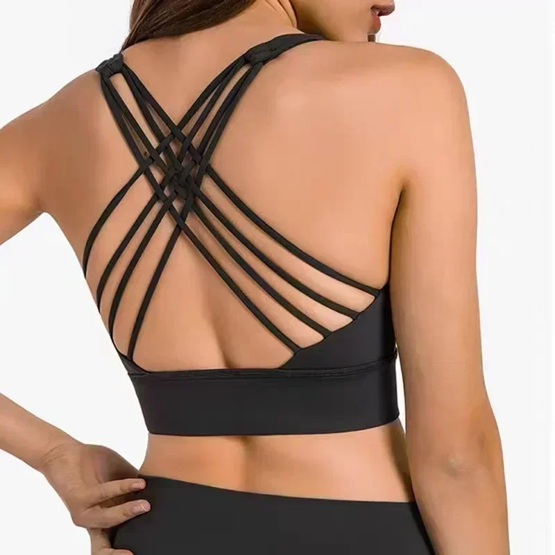 Lemon Strappy Cross Straps Gym Fitness Bras Sexy Wear Women Push Up Padded Yoga Sports Workout Tops Wireless Athletic Brassiere