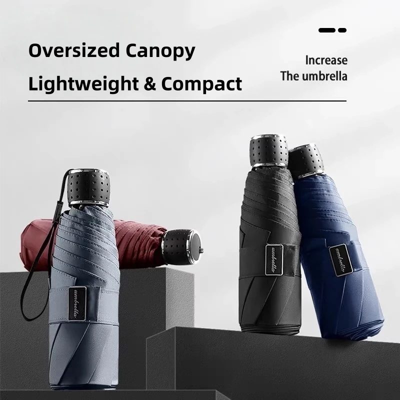 5-fach faltbarer, leichter, tragbarer Regenschirm, großer, einfarbiger, minimalistischer, faltbarer, manueller, verstärkter Regenschirm mit UV-Schutz für 2 Personen, I