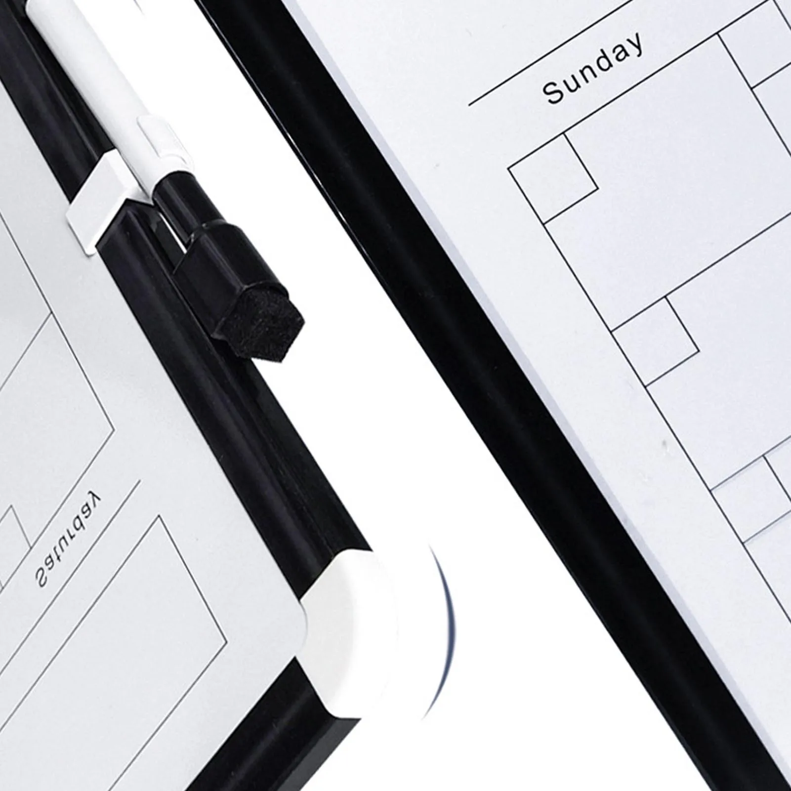 Lavagna cancellabile a secco Calendario mensile da parete Lavagna bianca magnetica portatile bifacciale con cornice in alluminio nero per la casa