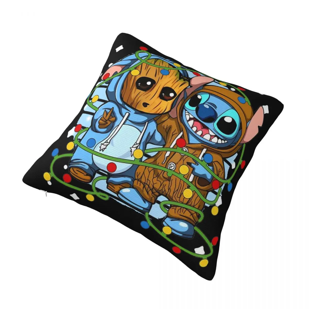 Stitch And Baby Groot Tree Lights Pillowcases Soft Polyester Cushion Cover Pillow Case Cover Bed Zippered 18