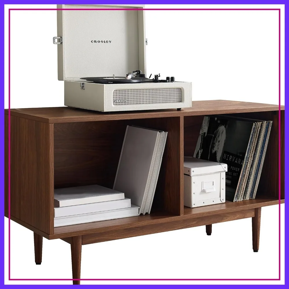 

Medium Vinyl Record Storage TV Stand, Media Console for Entertainment Center, Walnut Finish