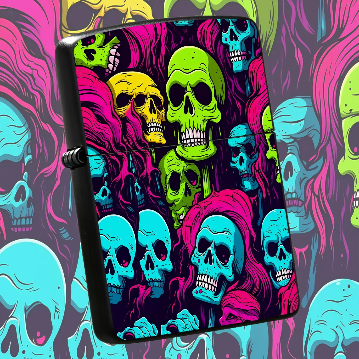 Trendy Neon Skull Graffiti Art Lighter, High-saturation Contrast Color Creative Stylish Portable Igniter, Perfect for Outdoor Camping, Daily Incense Lighting, Home Ambience Arrangement, Ideal Unique Fun Practical Gift fo A Humorous And Inte