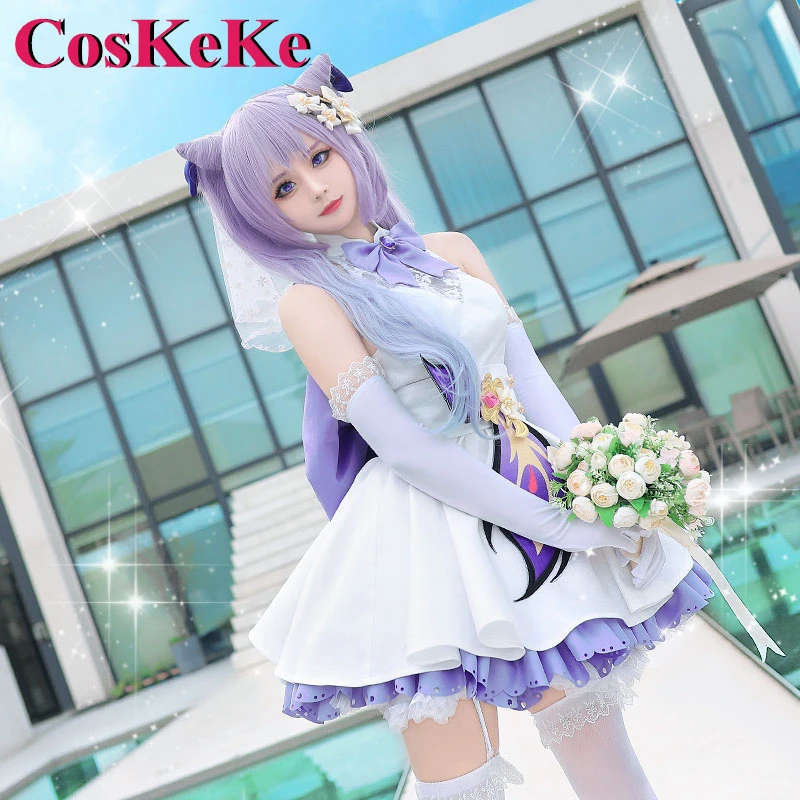 CosKeKe Keqing Cosplay Anime Game Genshin Impact Costume Gorgeous Sweet Wedding Dress Full Set Women Party Role Play Clothing