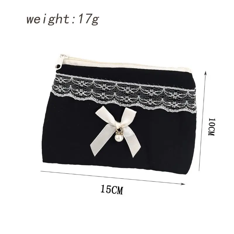 Schwarze Spitzen-Schleifen-Kosmetiktasche mit großer Kapazität, Reise-Kosmetik-Organizer, niedliche koreanische tragbare Tasche für Frauen – Detail 13