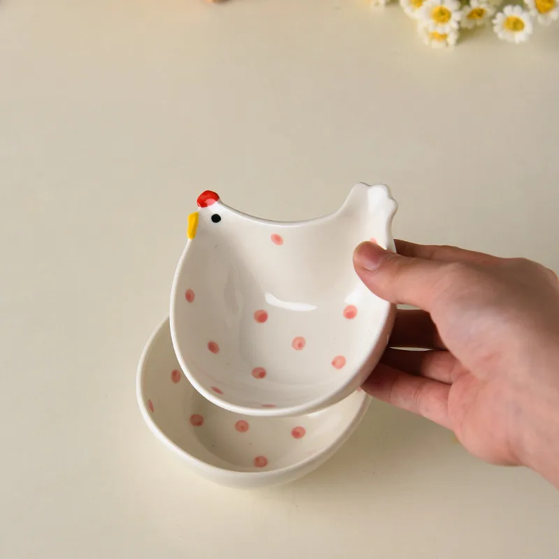 2pcs ceramic chicken seasoning dish, household storage box, mini bowl