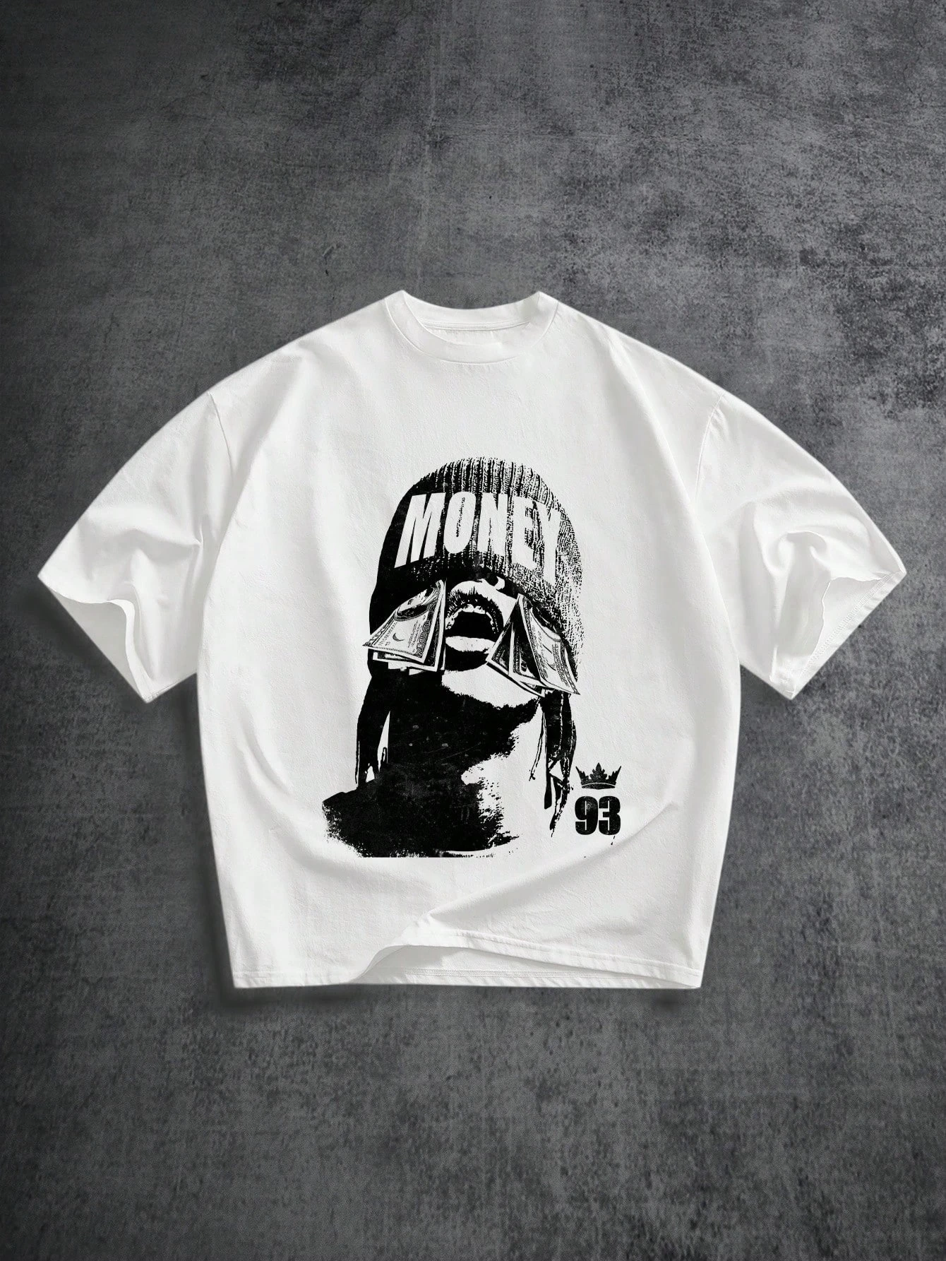 2026 New Parent‑Child Matching Oversize T‑Shirt Hip‑Hop Portrait Money Slogan Crown Grunge Front‑Print Streetwear Cotton TeeTops