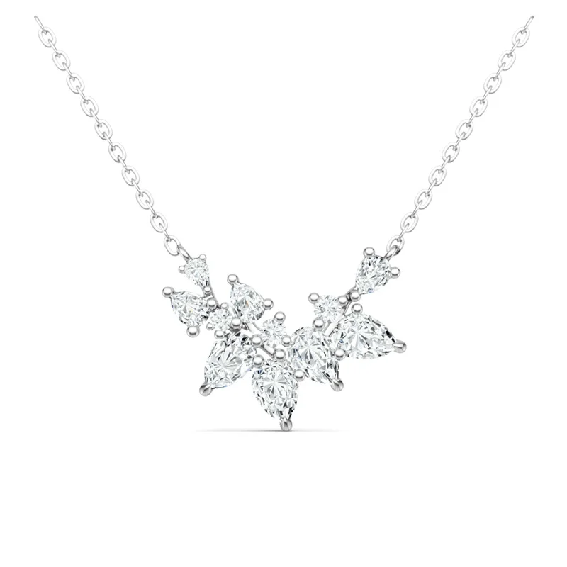 

ZFSILVER Classic Moissanite Luxury Leaf Flower Waterdrop Necklace s925 Silver For Charms Women Fashion Party Jewelry Gift N16350