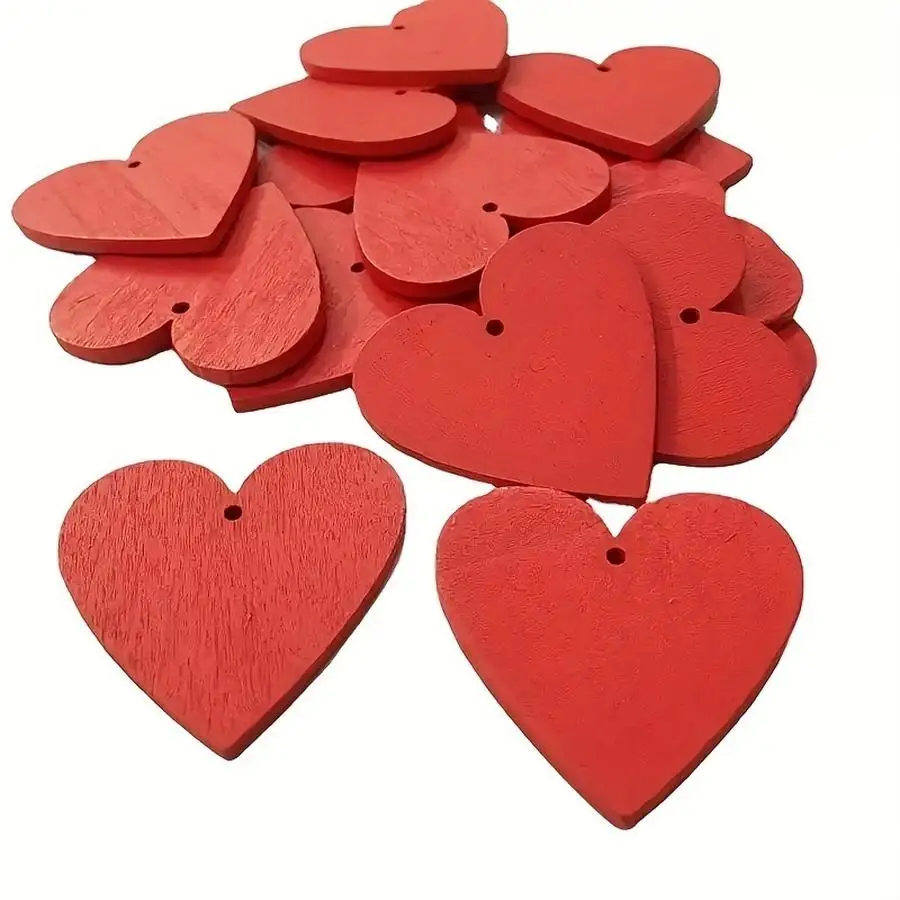1/5/10/20/50/100pcs Set of 15 Red Wooden Heart-Shaped Gift Tags, Complete with Waxed Cord for Wrapping Presents. These Heart-Sha