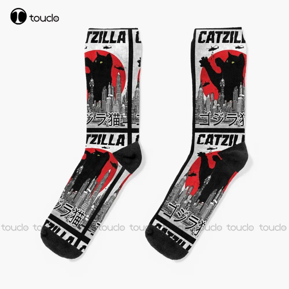 

Catzilla Cat Catzilla Cat Animals Kitten Lover Socks Youth Socks 360° Digital Print Custom Gift Streetwear Funny Sock Art