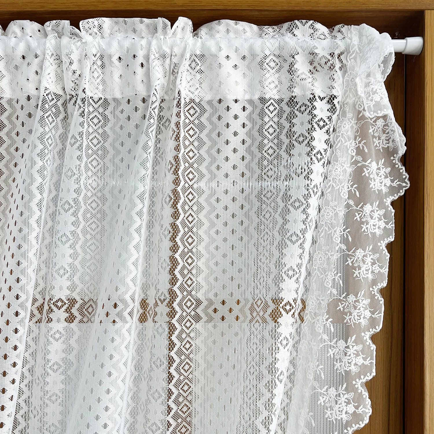 1PC French Retro White Lace Hollow Sheer Curtain for Living Room Voile Home Decoration Wedding Slidng Door #E