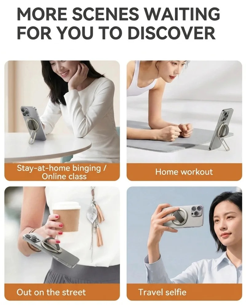 Silicone Magnetic Wristband Phone Holder for Magsafe, Rotatable Ring Stand for Desktop, Anti-Slip Finger Grip for IPhone Samsung view 5