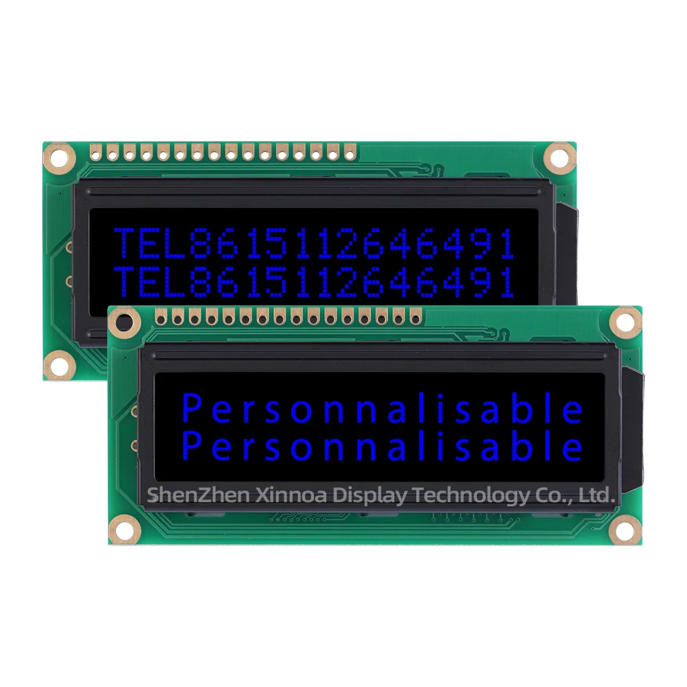 Módulo de LCD retroiluminado de caráter europeu, filme preto BTN, letras brancas, controlador ST7066U, embutido 1602B, Rev. C, 16x2