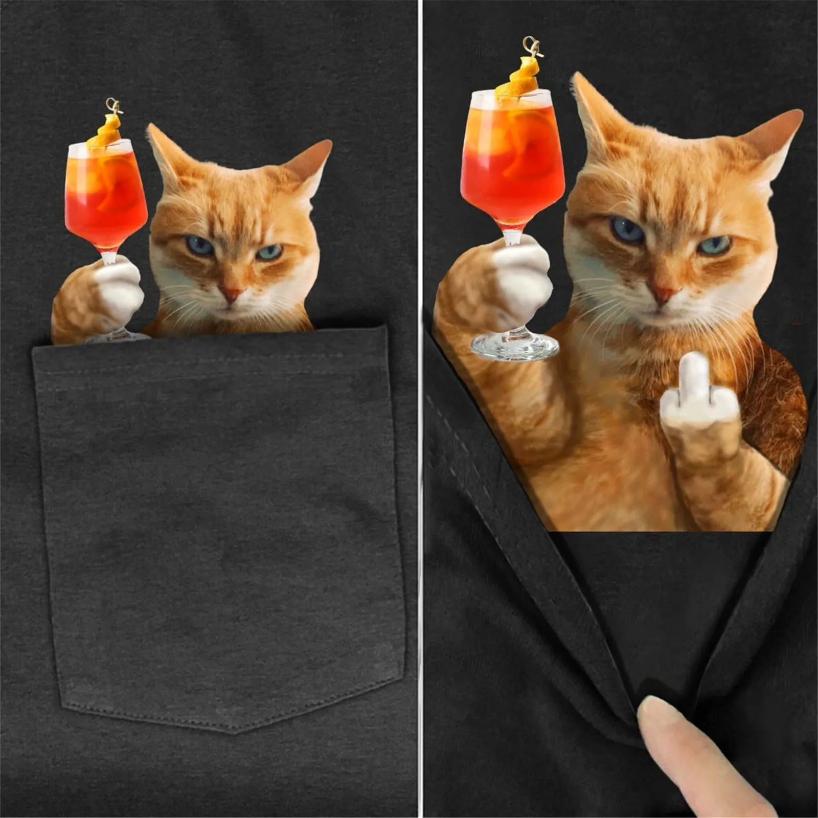 CLOOCL Calico Cat Aperol Pocket T-shirt Stickers Printed T-shirt Mens Women Shirts Hip Hop Tops Summer Funny Cotton Tees S-7XL