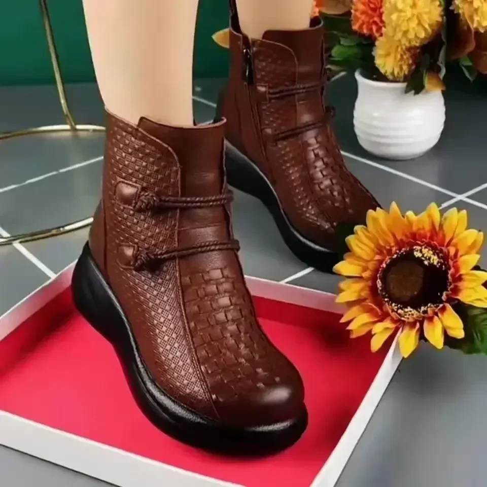 Winter Platform Boots Women Ankle Boot Retro Mom Shoes Ethnic Warm Plush Comfy Soft Sole Waterproof Female Footwear Botas Mujer