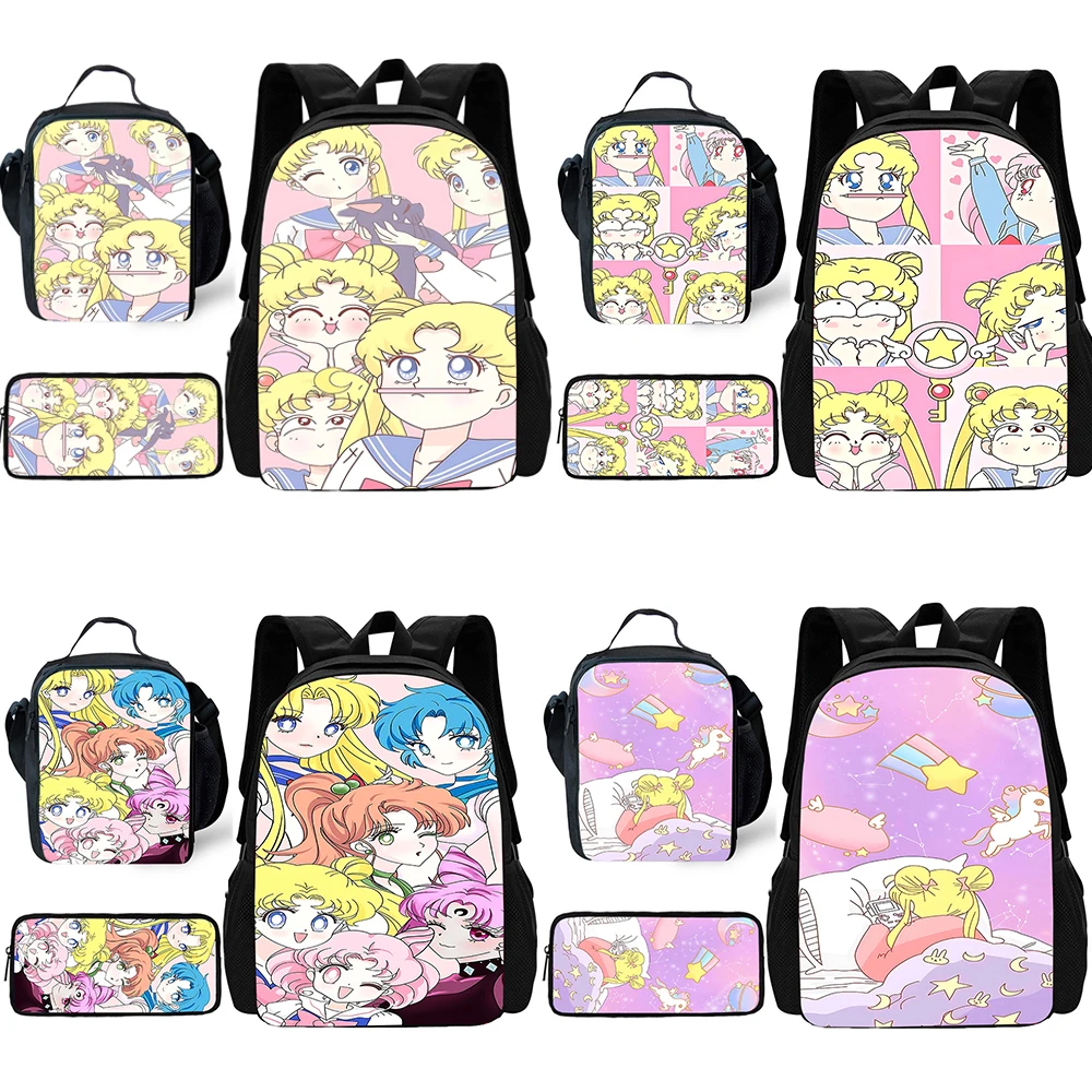 3 pcs set Cute Anime For Sailors Moons Child School Backpack with Lunch Bags ,Pencil Bags ,School Bags for Boys Girls Best Gift