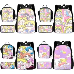 3 pcs set Cute Anime For Sailors Moons Child School Backpack with Lunch Bags ,Pencil Bags ,School Bags for Boys Girls Best Gift