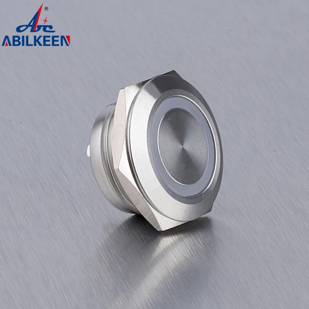 ABILKEEN 19mm Momentary 1NO Metal Push Button Switch Flat Head Ultra-Thin Push Button with LED Ring Illuminate 4Pin Terminal