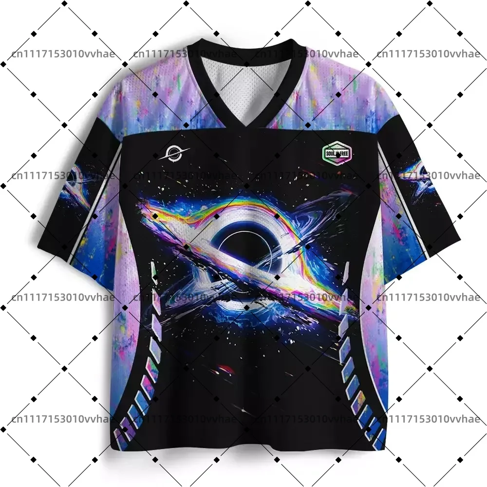 Soulisfree Interstellar Dream Mesh Jersey Design Digital Print V-Neck T-Shirt Comfortable Sports Short Sleeve