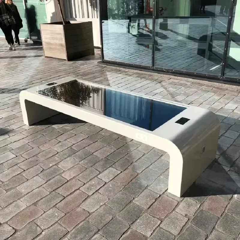 Outdoor Wireless Charging Smart Solar Furniture Table Waterproof Metal Patio Bench for Park Mall and Hospital Use