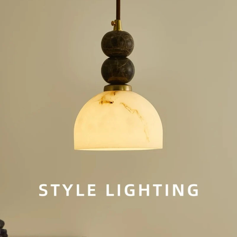 

220V Antique Imitation Marble Chandelier E27 Lamp Holder with Three Color LED Bulb Suitable for Bedroom Bedside Kitchen Island