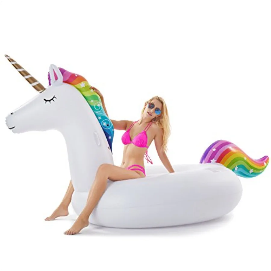 

Giant Iatable Pool Float Floatie Ride On with Fast Vaes Large Rideable Blow Up Summer Beach Swimming Pool Party Lounge Raft De